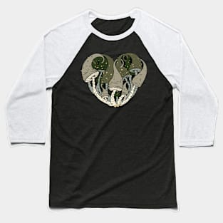 Trippy Psychedlic heart with magic mushrooms Baseball T-Shirt